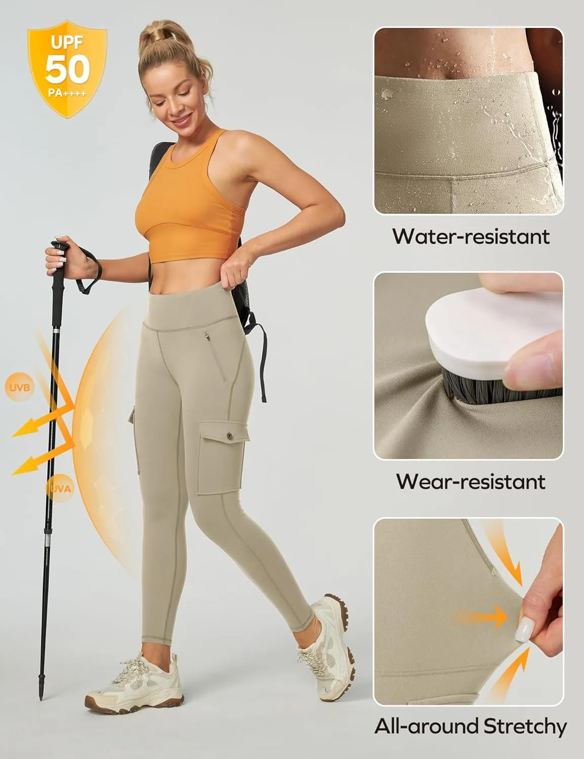 Ewedoos Leggings with Zipper Pockets Water Resistant Compression Leggings Hiking Pants Women Tummy Control UPF50 