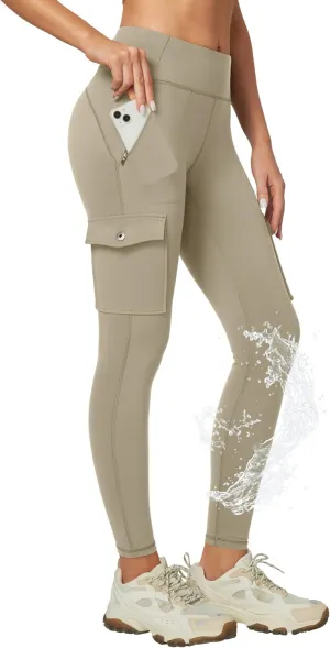 Ewedoos Leggings with Zipper Pockets Water Resistant Compression Leggings Hiking Pants Women Tummy Control UPF50 