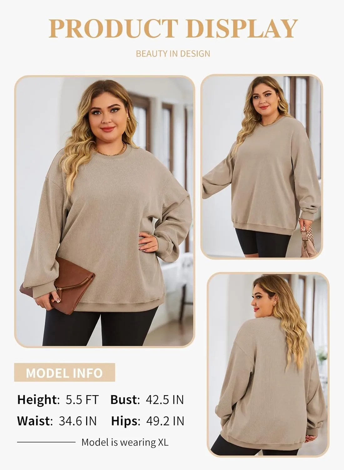 Eytino Women Plus Size Sweatshirts Long Sleeve Crew Neck Casual Oversized Soft Pullover Tops Shirts(1X-5X)