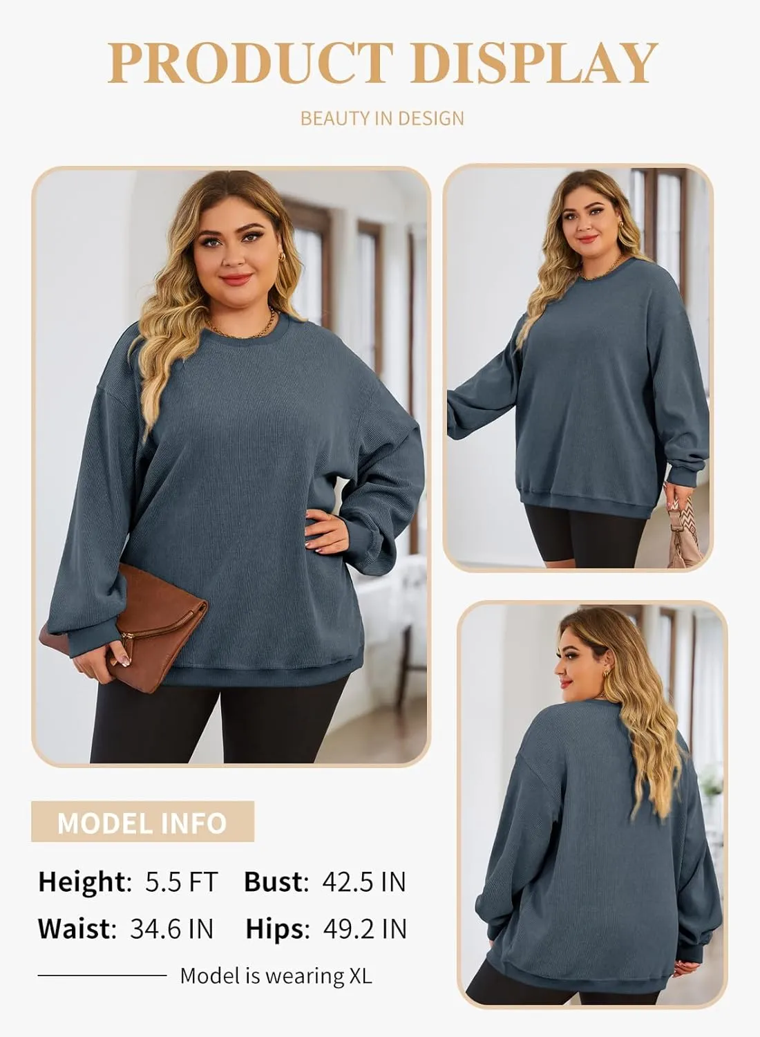 Eytino Women Plus Size Sweatshirts Long Sleeve Crew Neck Casual Oversized Soft Pullover Tops Shirts(1X-5X)