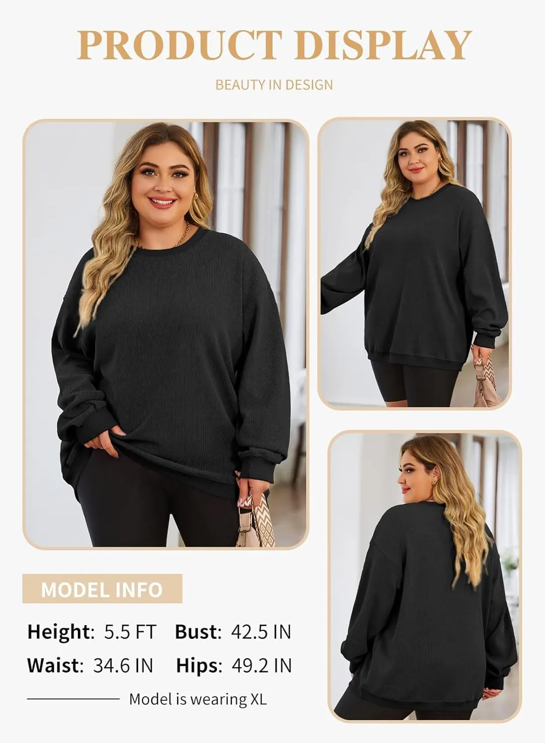 Eytino Women Plus Size Sweatshirts Long Sleeve Crew Neck Casual Oversized Soft Pullover Tops Shirts(1X-5X)