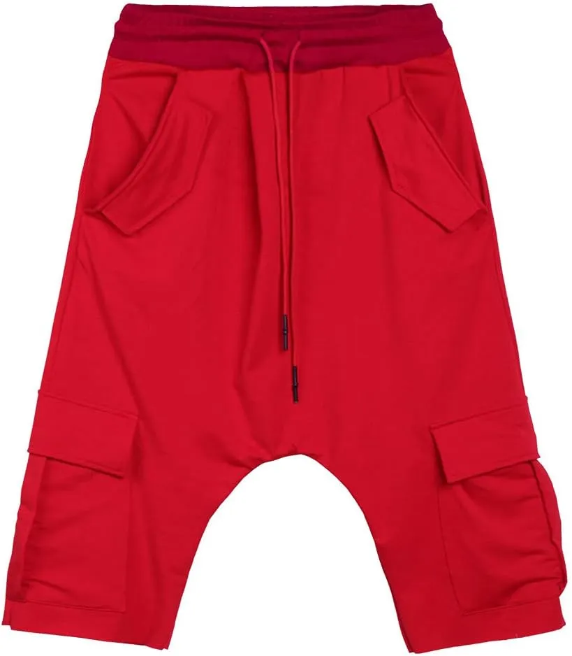Familyhouse 3/4 Mens Hippie Pants Drop Crotch Harem Pants Genie Pants Mens Capri Cotton Baggy Shorts Wide Leg Trousers