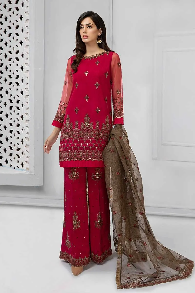 Fancy Pakistani designer suit in marjanda color # P2225
