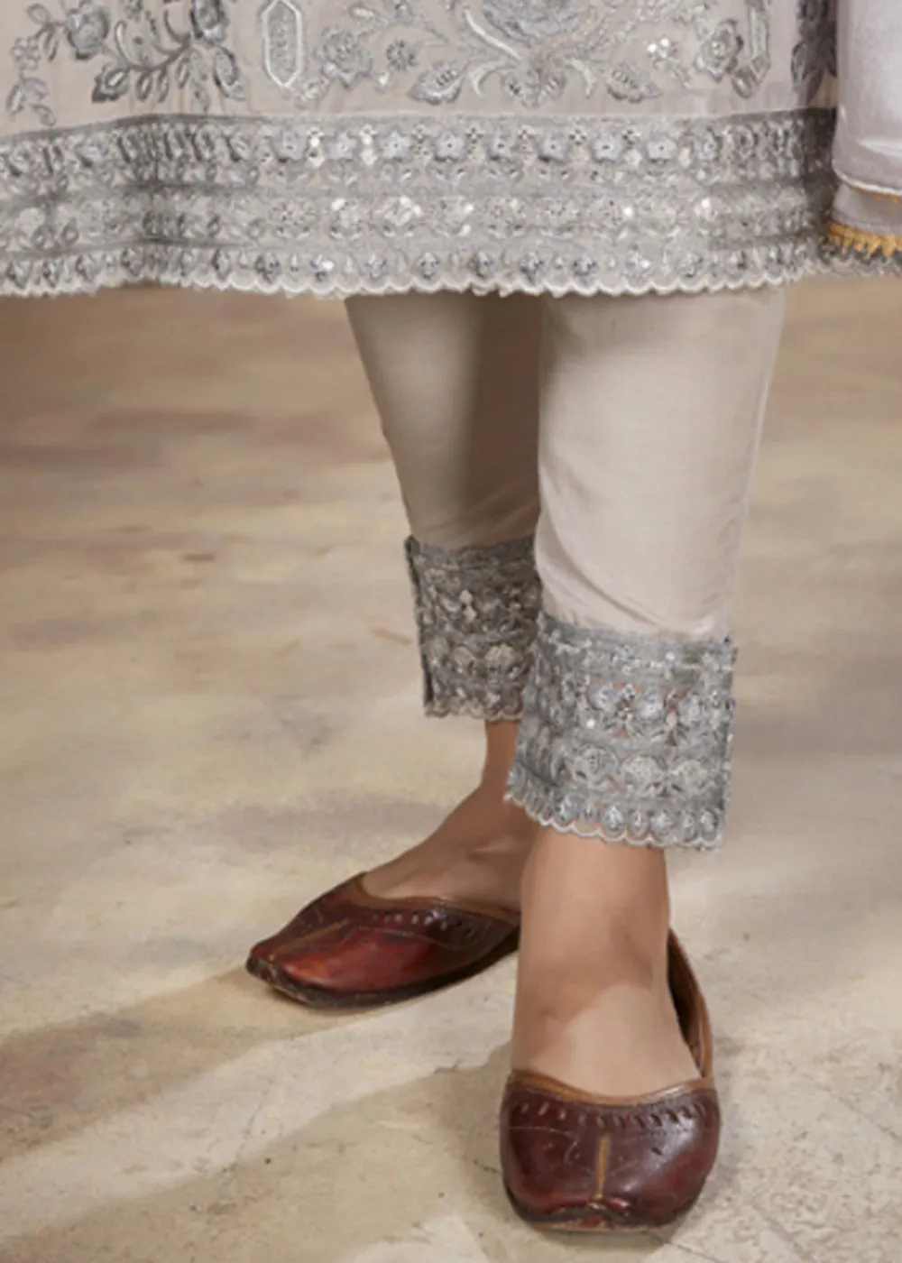 Festive Look Stunning Grey Embroidered Pant Style Salwar Suit