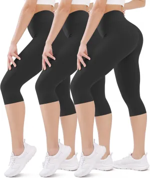 FEYHAY 3 Pack Capri Leggings for Women - High Waisted Yoga Pants Buttery Soft Stretchy Workout Running Cycling