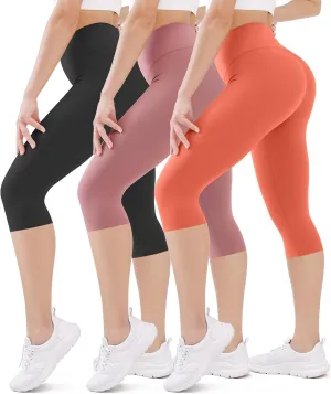 FEYHAY 3 Pack Capri Leggings for Women - High Waisted Yoga Pants Buttery Soft Stretchy Workout Running Cycling