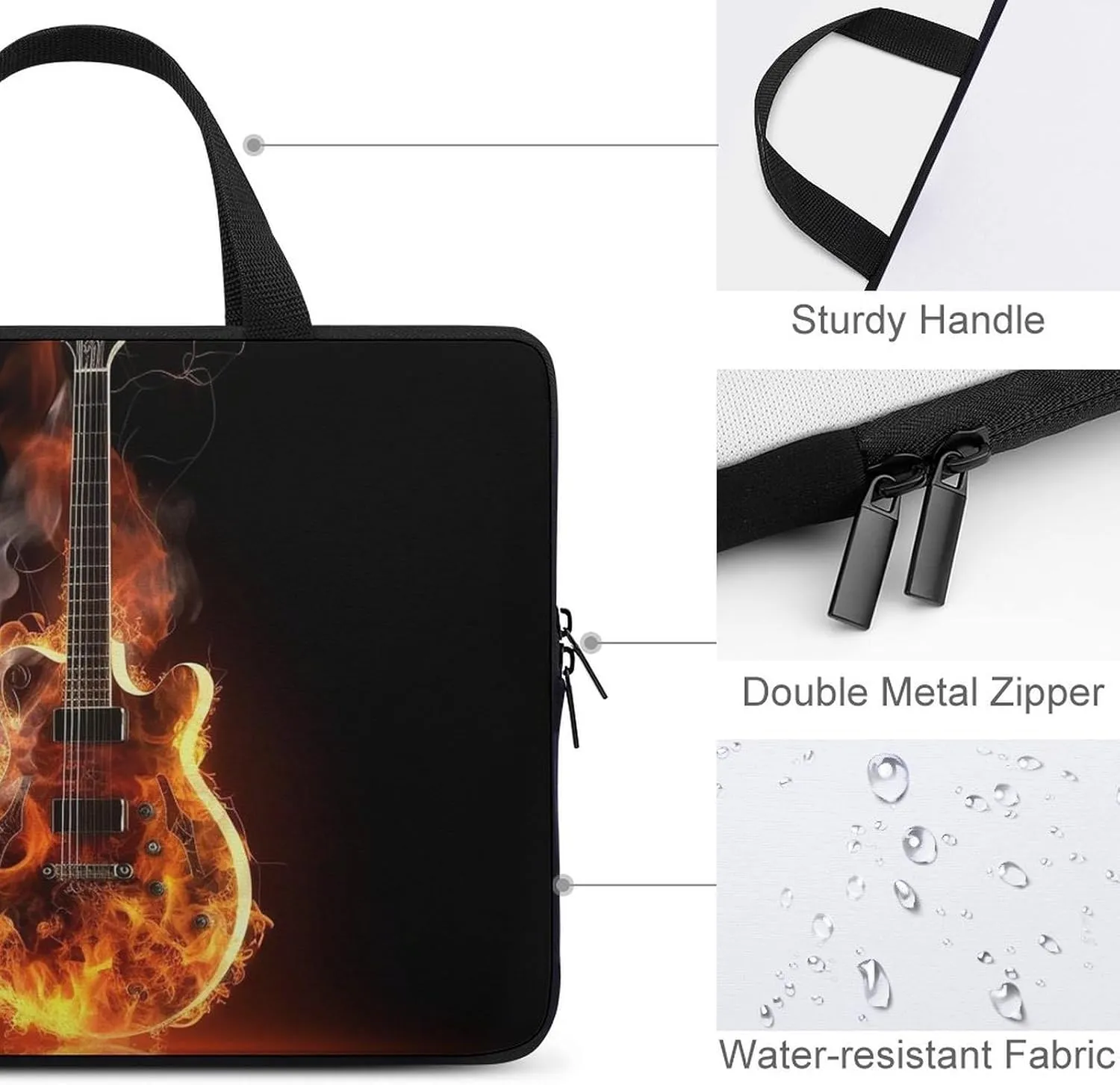 Fire Guitar Laptop Bag Durable Laptop Sleeve Water-Resistant Notebook Bag for Computer Or Tablet