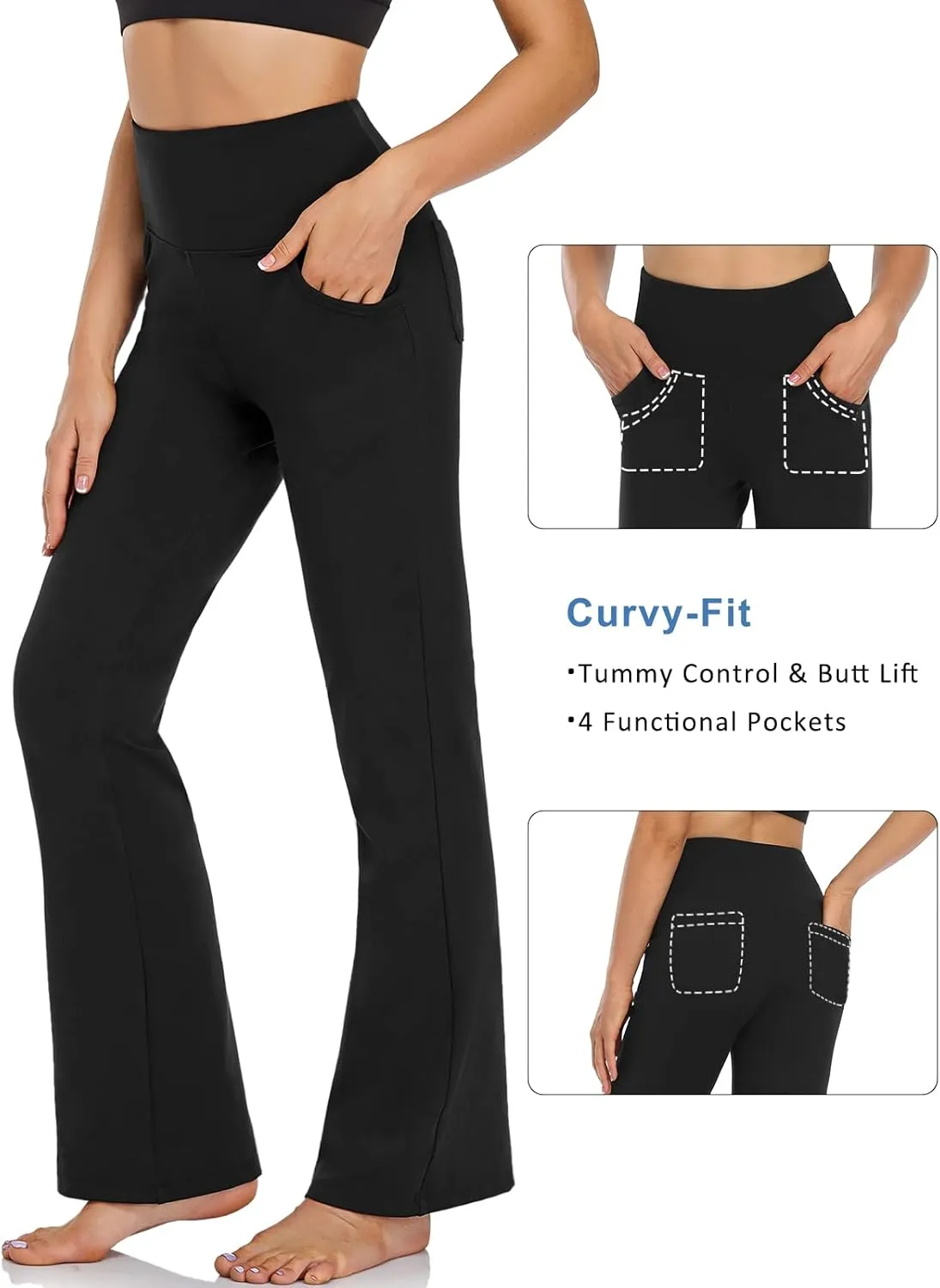 FIRST WAY Buttery Soft Women's Bootcut Yoga Pants Capris with 3 Pockets Lounge Floral Printing