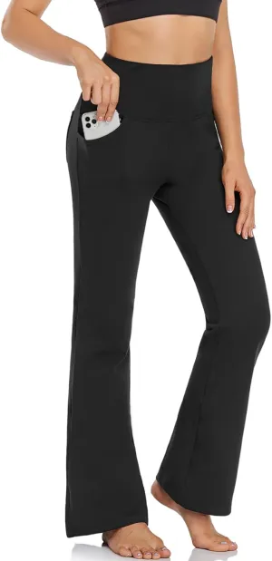 FIRST WAY Buttery Soft Women's Bootcut Yoga Pants Capris with 3 Pockets Lounge Floral Printing