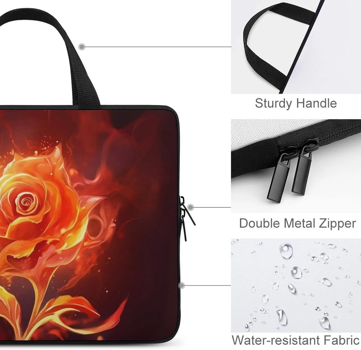 Flame Rose Laptop Bag Durable Laptop Sleeve Water-Resistant Notebook Bag for Computer Or Tablet