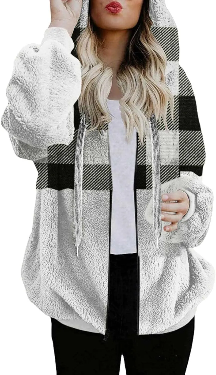 Flannels for Women 2024 Winter Warm Fuzzy Plaid Shirt Jackets Plus Size Button Casual Button Down Loose Trendy