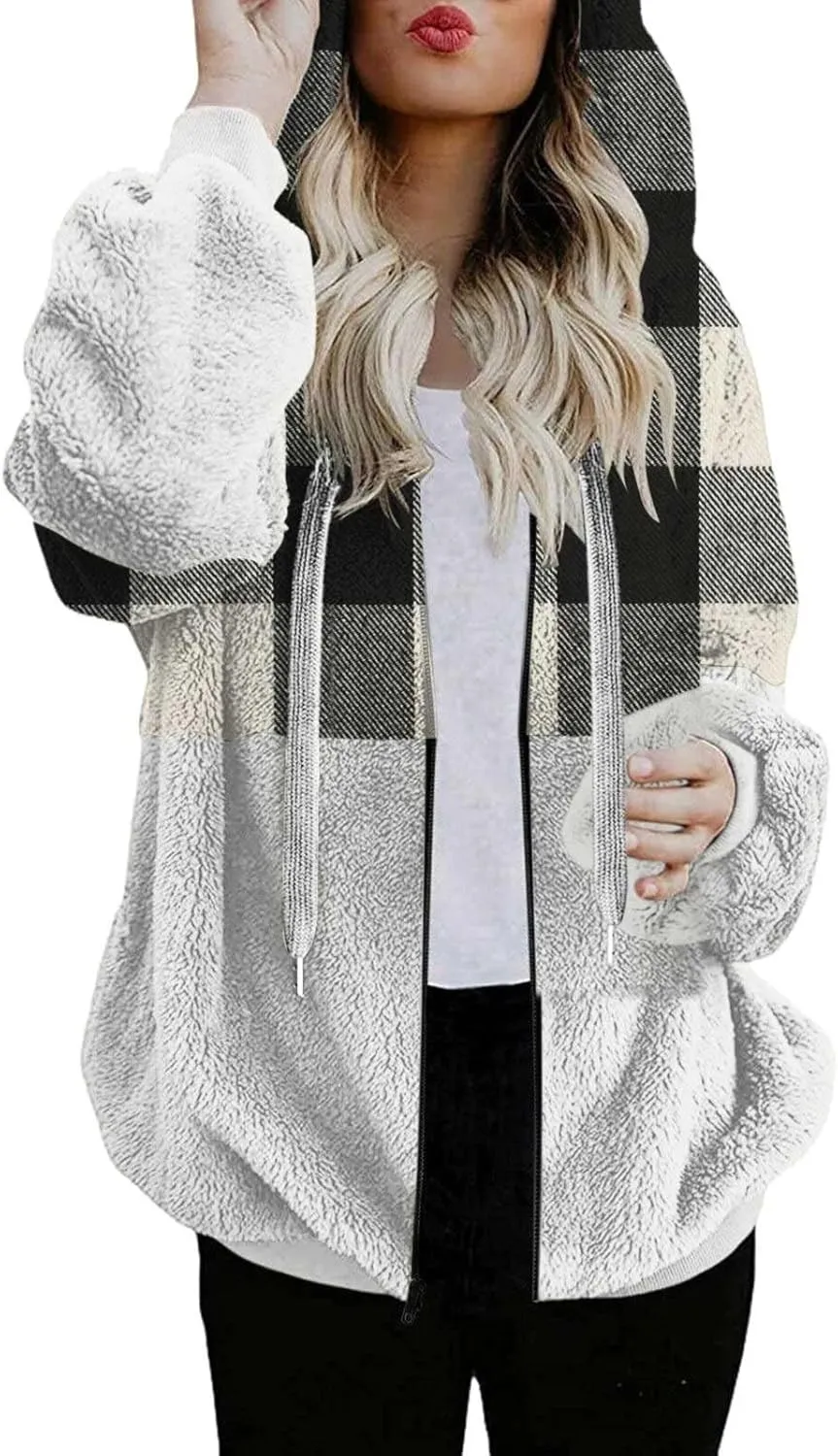 Flannels for Women 2024 Winter Warm Fuzzy Plaid Shirt Jackets Plus Size Button Casual Button Down Loose Trendy