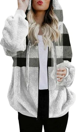 Flannels for Women 2024 Winter Warm Fuzzy Plaid Shirt Jackets Plus Size Button Casual Button Down Loose Trendy