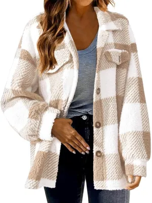 Flannels for Women 2024 Winter Warm Fuzzy Plaid Shirt Jackets Plus Size Button Casual Button Down Loose Trendy