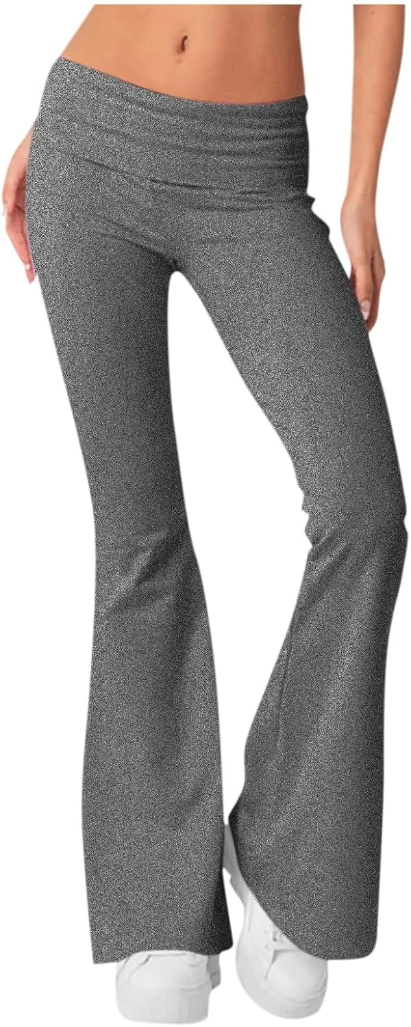 Flare Leggings for Women Fold Over Yoga Pants Low Rise Wide Leg Sweatpants Cute Stretch Lounge Pants Y2k Clothes