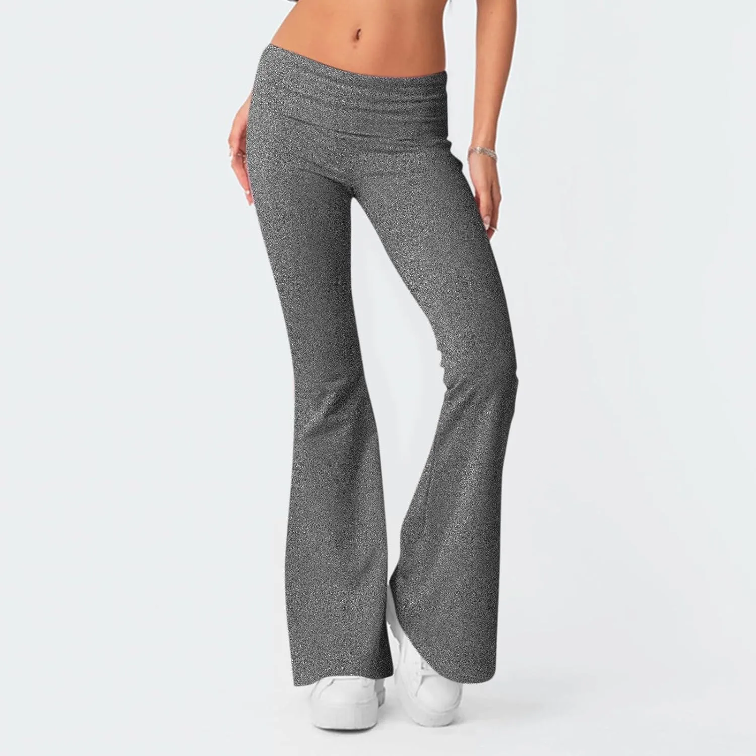 Flare Leggings for Women Fold Over Yoga Pants Low Rise Wide Leg Sweatpants Cute Stretch Lounge Pants Y2k Clothes