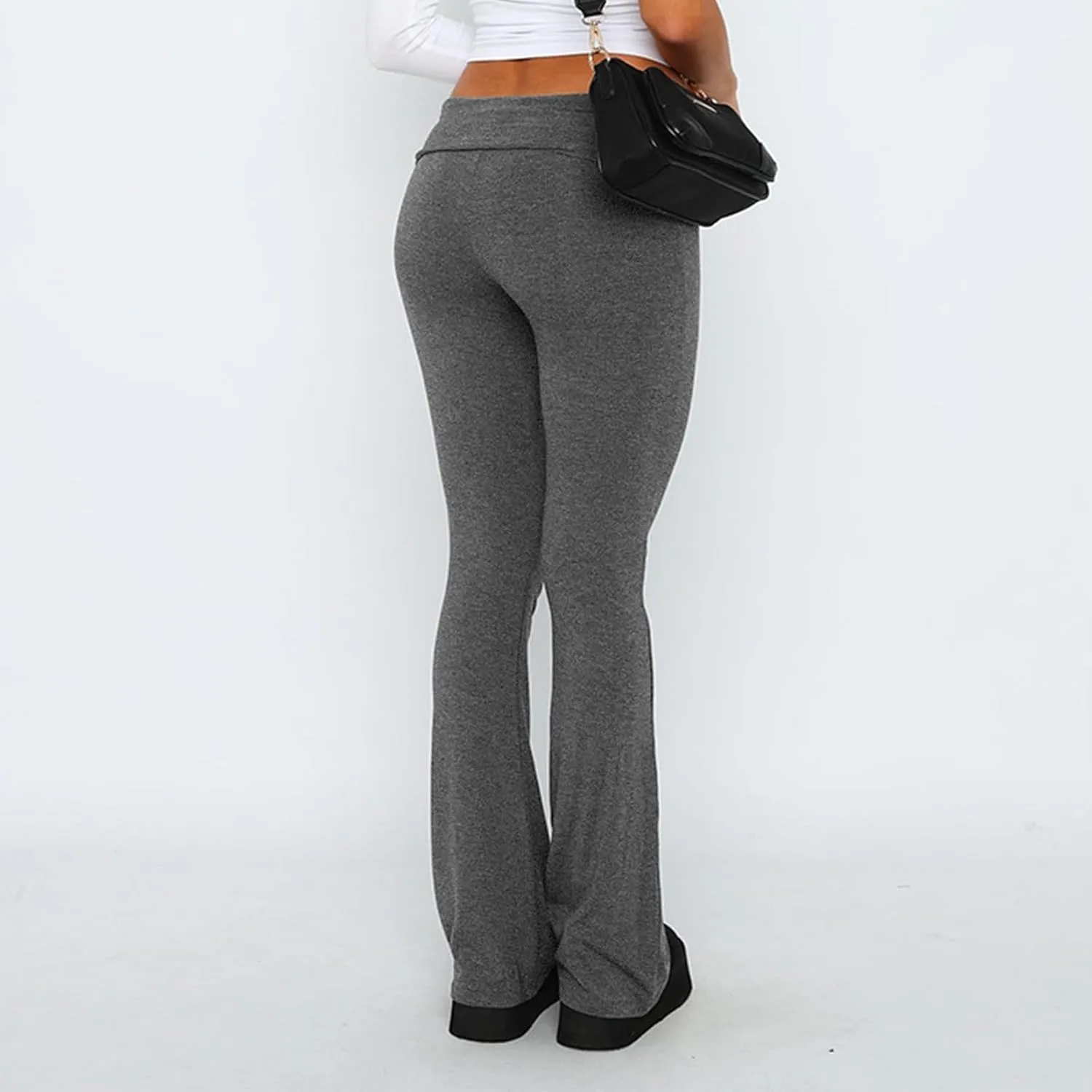 Flare Leggings for Women Fold Over Yoga Pants Low Rise Wide Leg Sweatpants Cute Stretch Lounge Pants Y2k Clothes