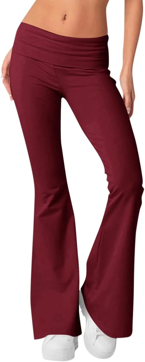 Flare Leggings for Women Fold Over Yoga Pants Low Rise Wide Leg Sweatpants Cute Stretch Lounge Pants Y2k Clothes