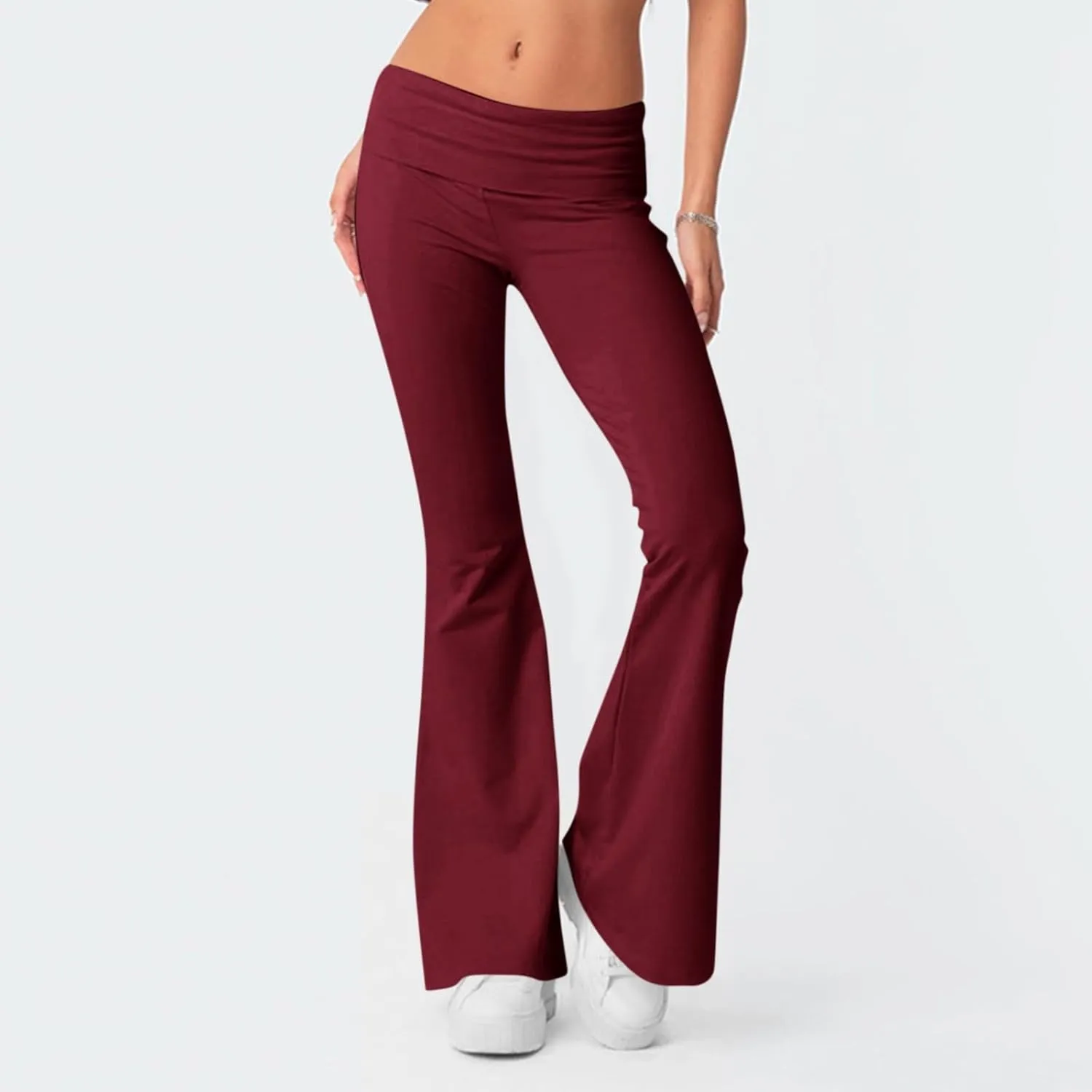 Flare Leggings for Women Fold Over Yoga Pants Low Rise Wide Leg Sweatpants Cute Stretch Lounge Pants Y2k Clothes