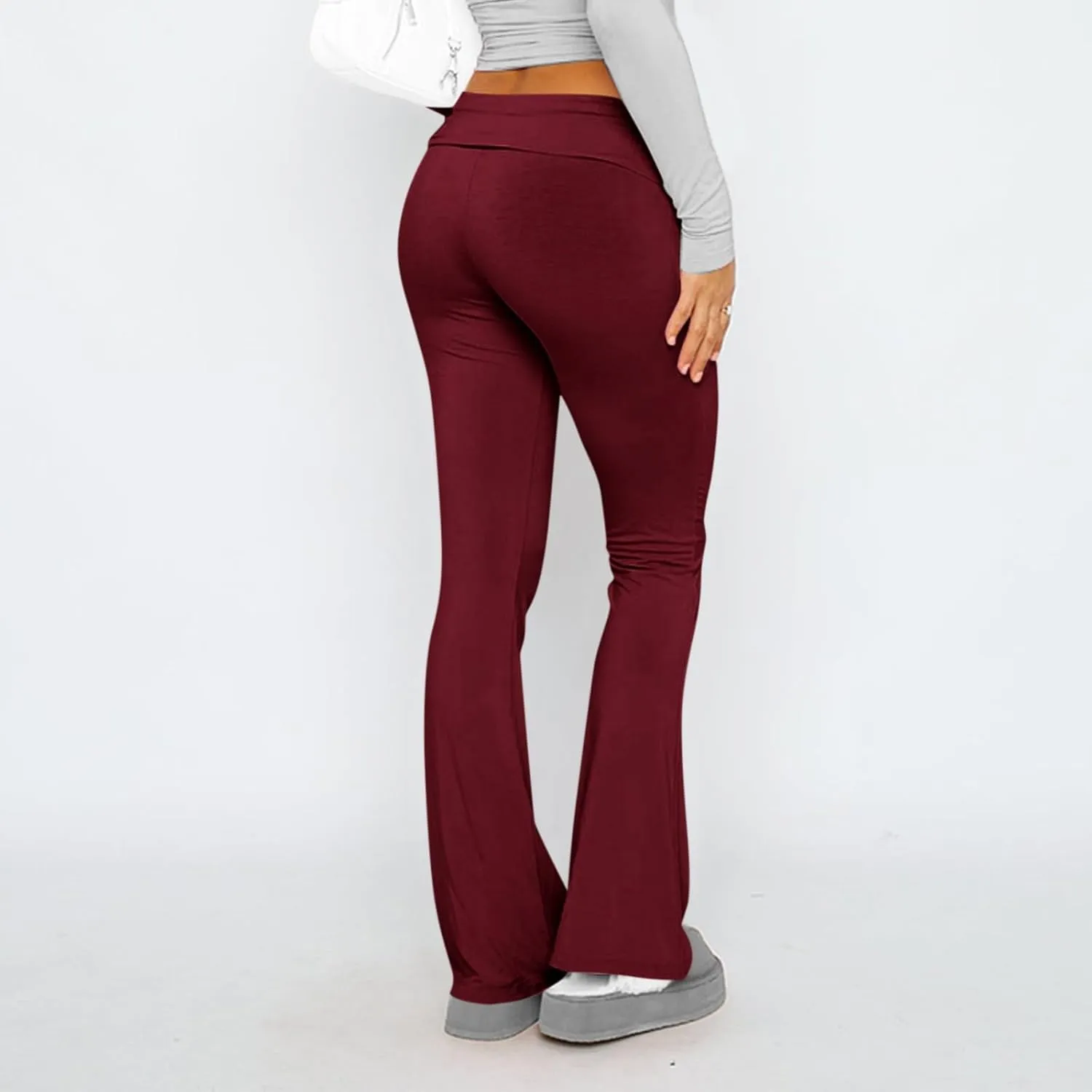Flare Leggings for Women Fold Over Yoga Pants Low Rise Wide Leg Sweatpants Cute Stretch Lounge Pants Y2k Clothes