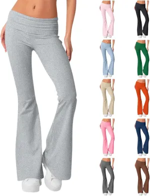 Flare Leggings for Women Fold Over Yoga Pants Low Rise Wide Leg Sweatpants Cute Stretch Lounge Pants Y2k Clothes