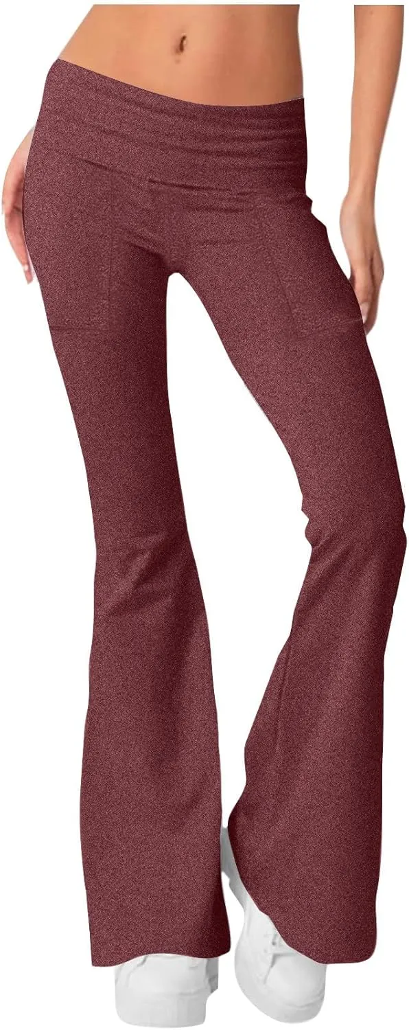 Flare Leggings for Women High Waist Yoga Pants Casual Stretch Workout Gym Pants 2024 Fall Fashion Outfit with Pockets