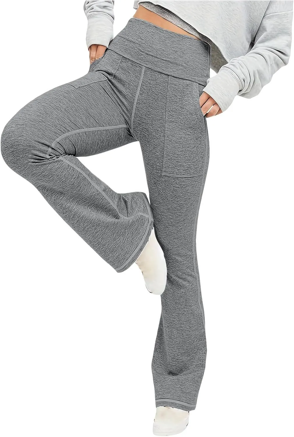 Flare Leggings for Women High Waist Yoga Pants Casual Stretch Workout Gym Pants 2024 Fall Fashion Outfit with Pockets