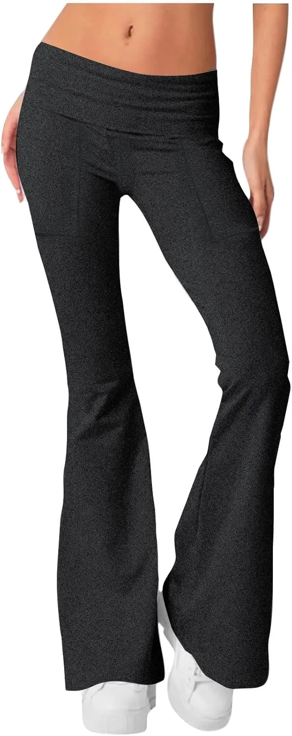 Flare Leggings for Women High Waist Yoga Pants Casual Stretch Workout Gym Pants 2024 Fall Fashion Outfit with Pockets
