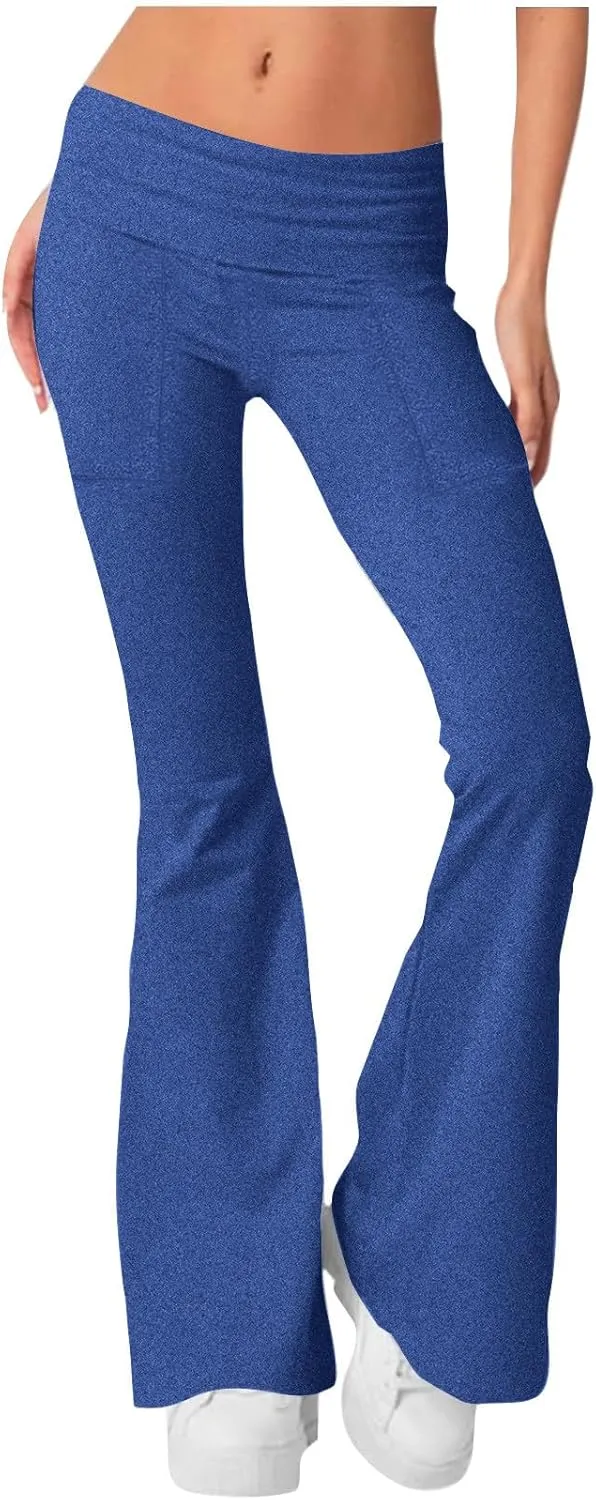 Flare Leggings for Women High Waist Yoga Pants Casual Stretch Workout Gym Pants 2024 Fall Fashion Outfit with Pockets