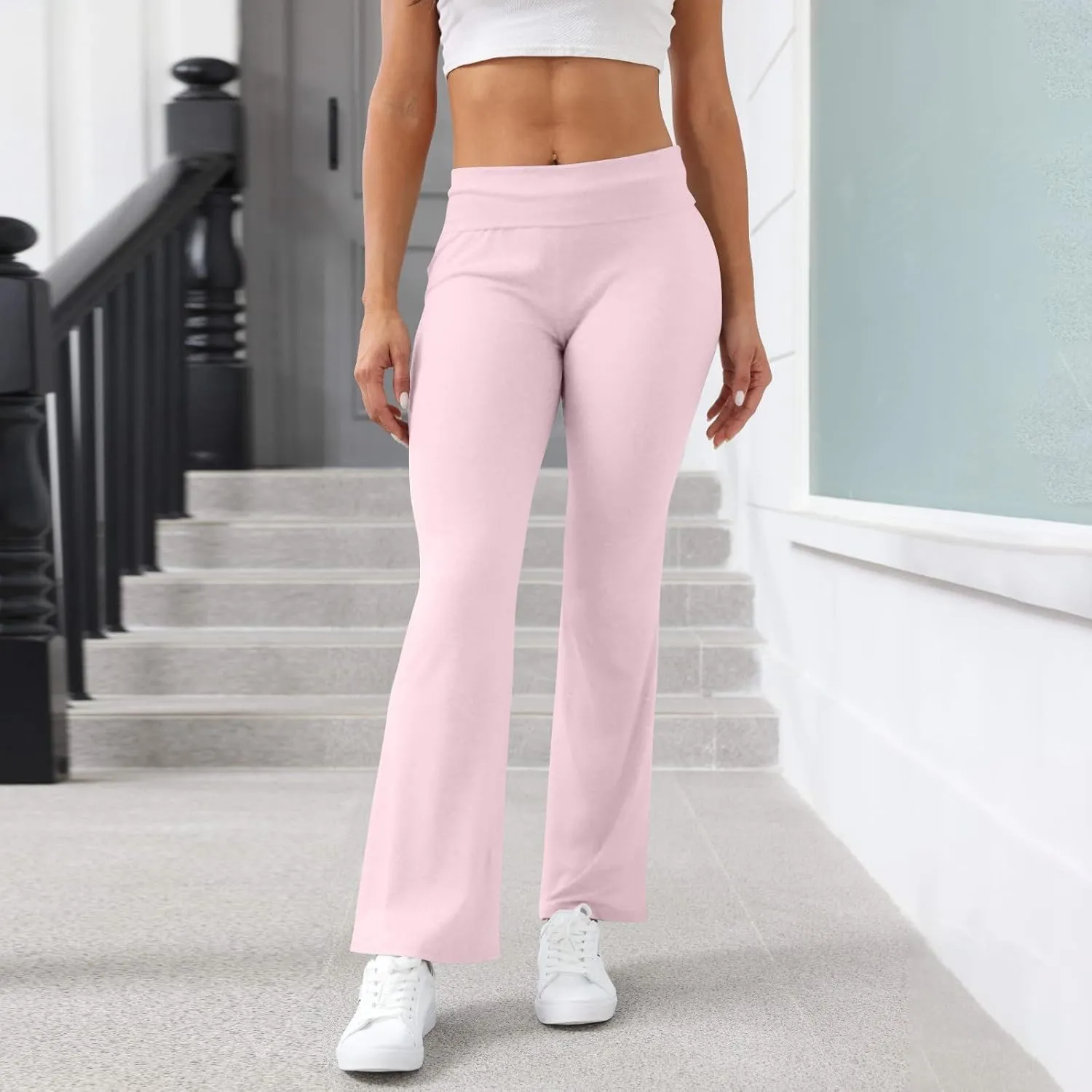 Flare Leggings, Yoga Summer Pants High Waisted Tummy Control Loose Pants Elastic Waist Dressy Casual Trousers