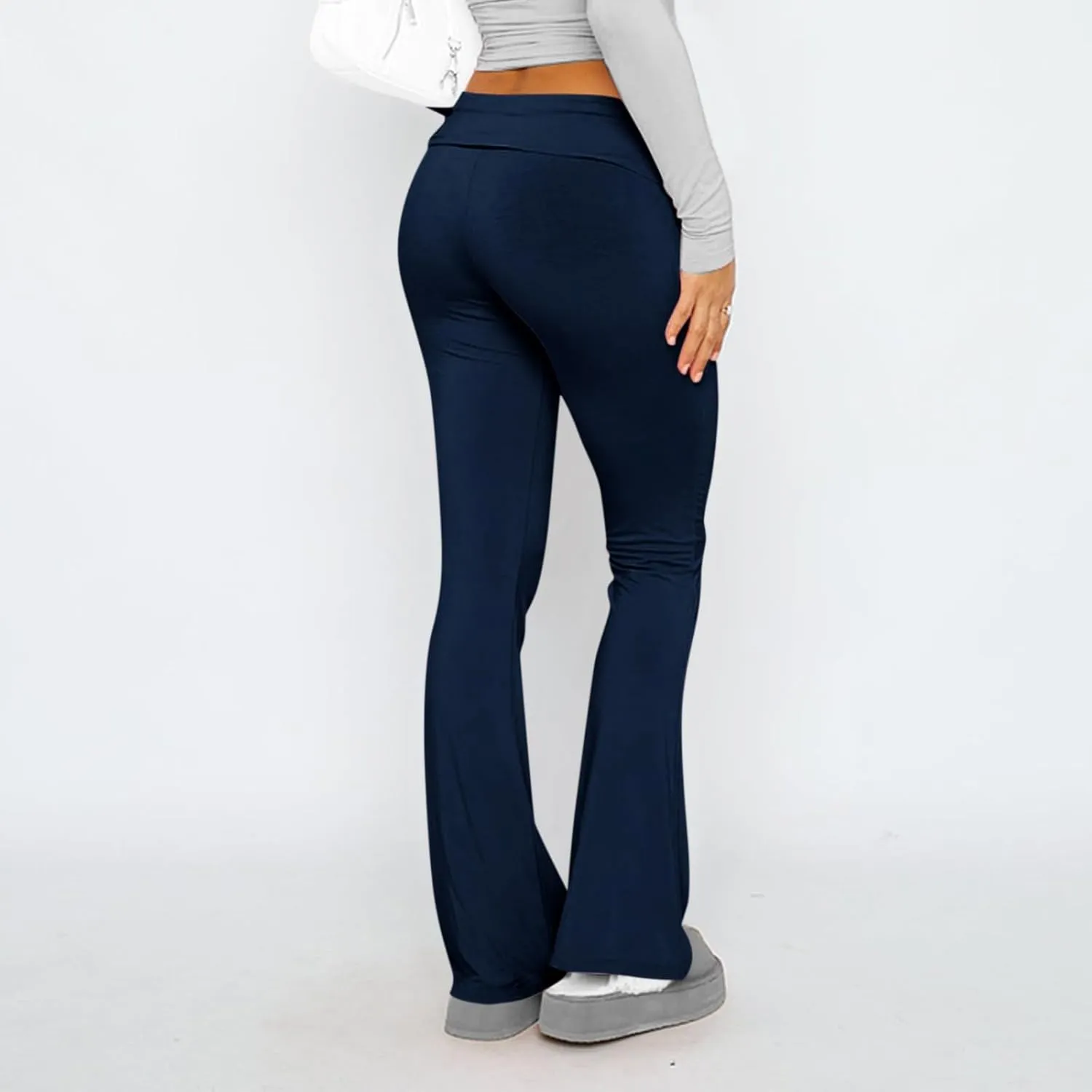 Flare Wide Leg Yoga Pants for Women Trouser Style Low Rise Fold Over Workout Leggings Buttery Soft Cotton Leggings