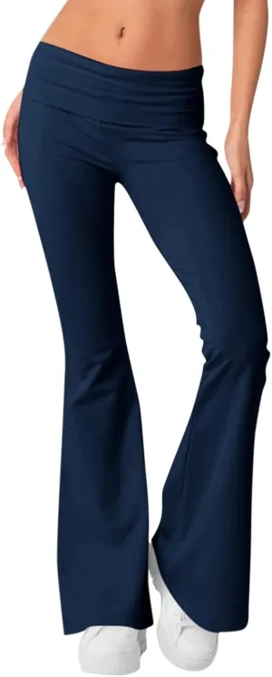 Flare Wide Leg Yoga Pants for Women Trouser Style Low Rise Fold Over Workout Leggings Buttery Soft Cotton Leggings