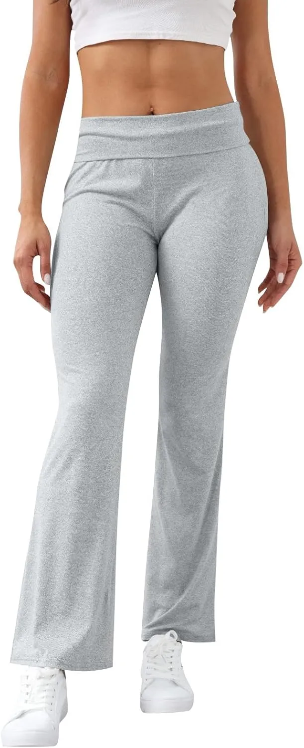 Flare Yoga Pants for Women Fold Over Cotton Stretch Low Rise Elastic Waist Pants Bootcut Leggings Bell Bottoms