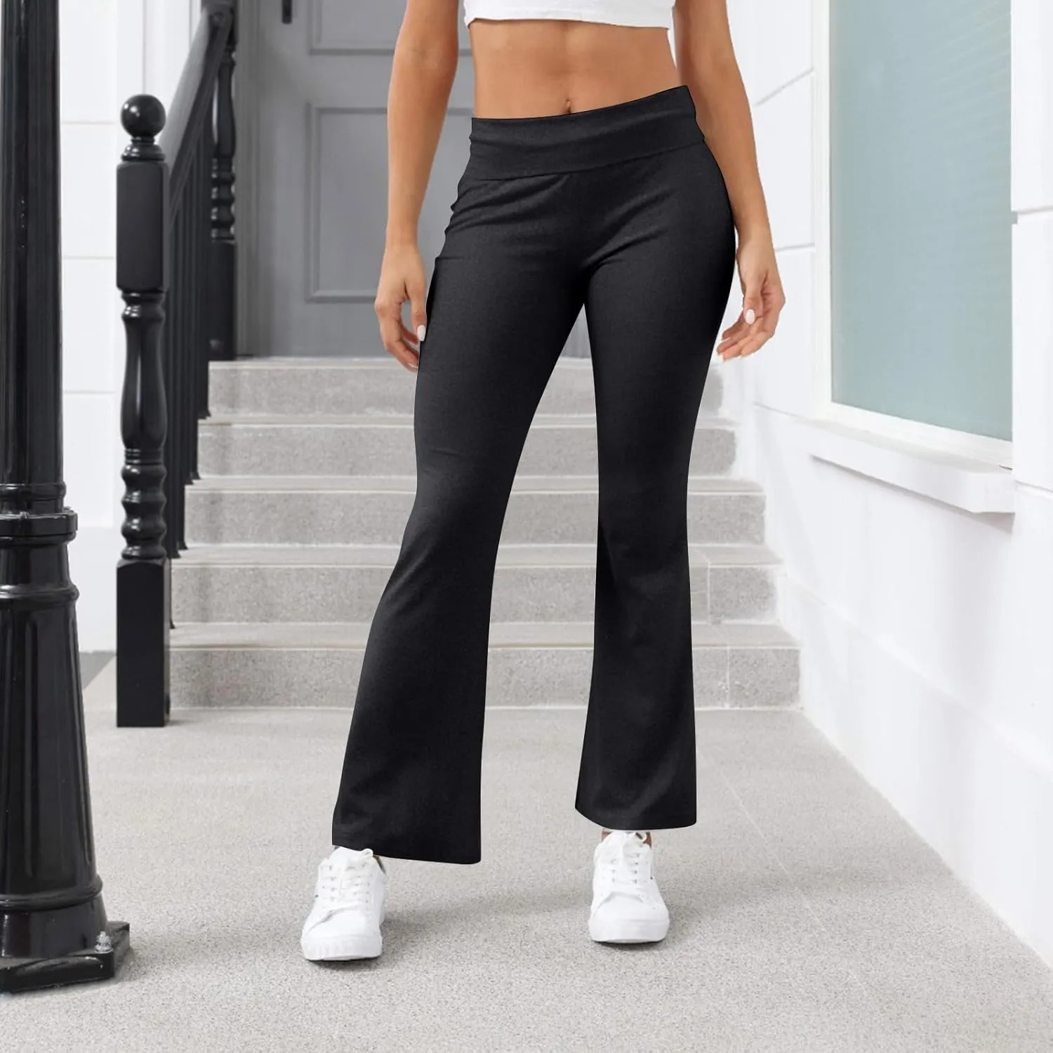 Flare Yoga Pants for Women Fold Over Cotton Stretch Low Rise Elastic Waist Pants Bootcut Leggings Bell Bottoms