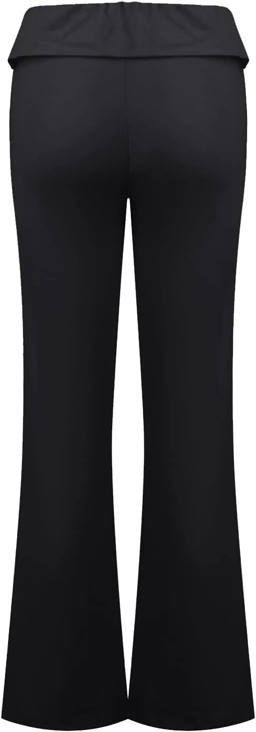 Flare Yoga Pants for Women Fold Over Cotton Stretch Low Rise Elastic Waist Pants Bootcut Leggings Bell Bottoms
