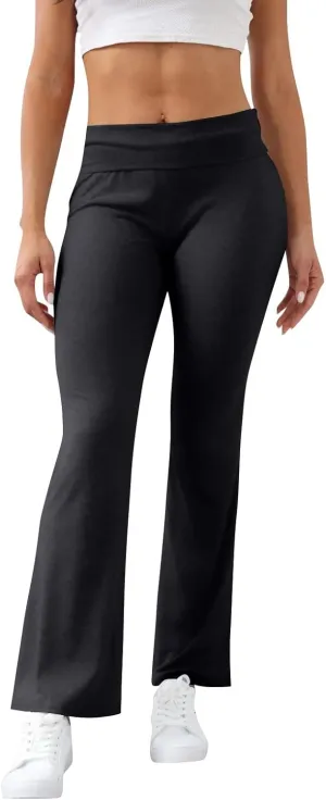 Flare Yoga Pants for Women Fold Over Cotton Stretch Low Rise Elastic Waist Pants Bootcut Leggings Bell Bottoms