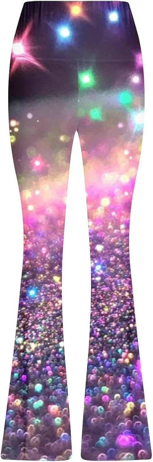 Flare Yoga Pants for Women Workout Legging Printed High Rise Stretch Bootcut Pull On Casual Lounge Trouser