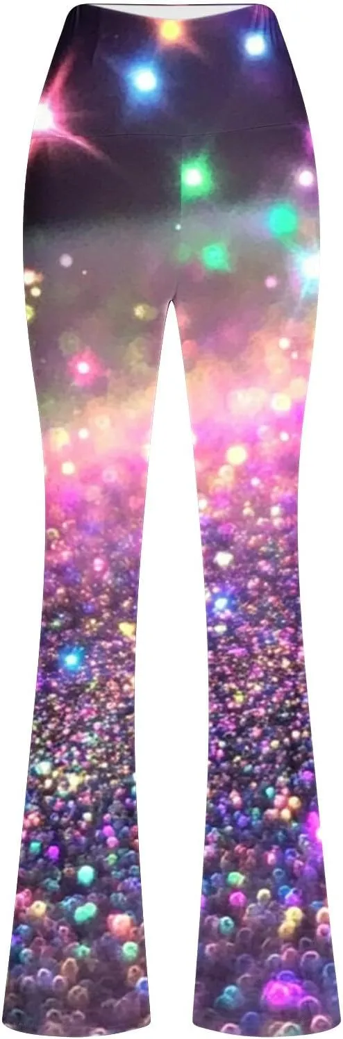 Flare Yoga Pants for Women Workout Legging Printed High Rise Stretch Bootcut Pull On Casual Lounge Trouser