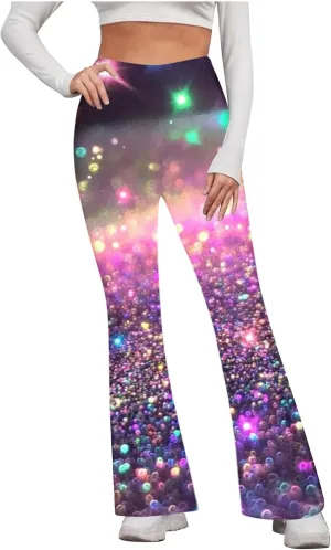 Flare Yoga Pants for Women Workout Legging Printed High Rise Stretch Bootcut Pull On Casual Lounge Trouser