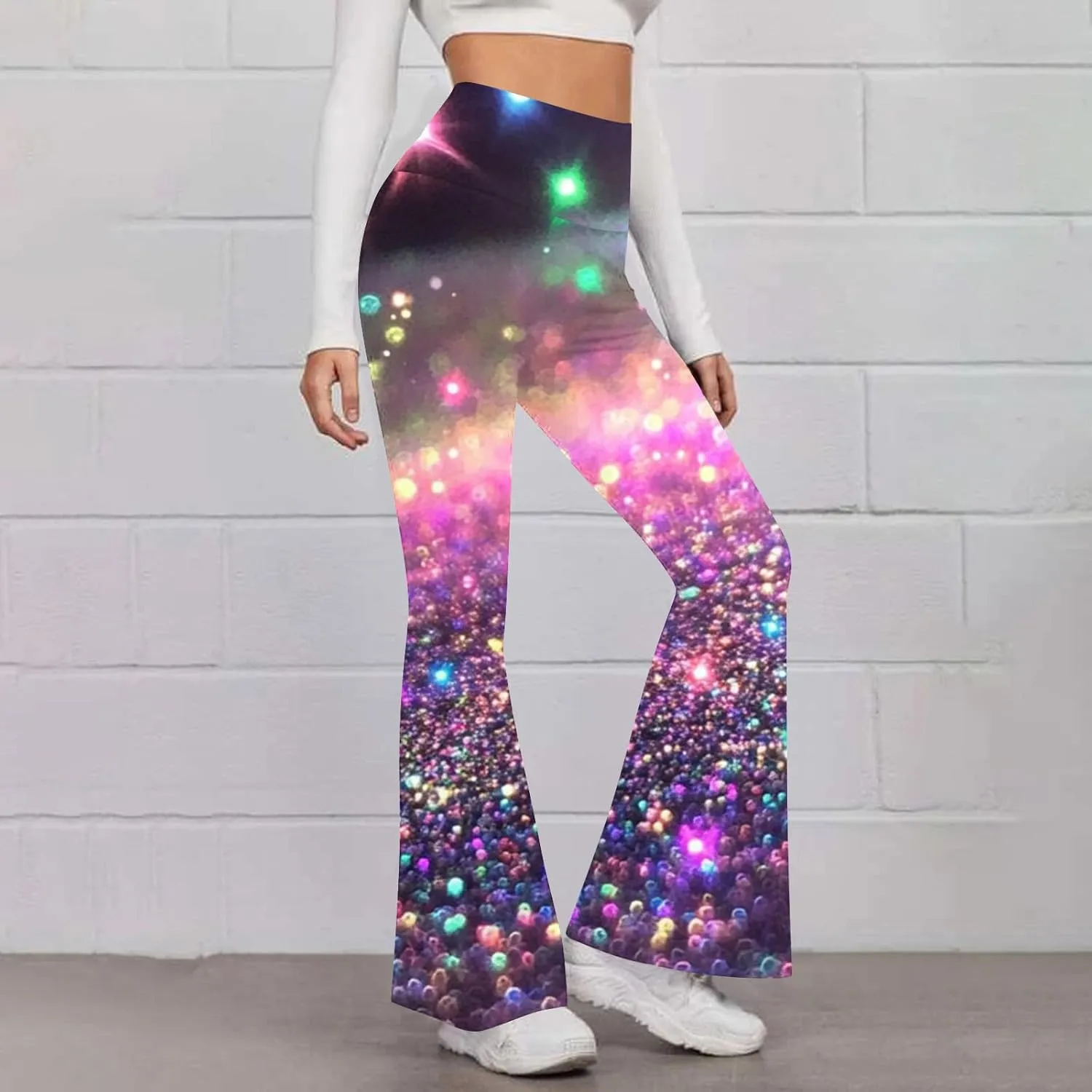 Flare Yoga Pants for Women Workout Legging Printed High Rise Stretch Bootcut Pull On Casual Lounge Trouser
