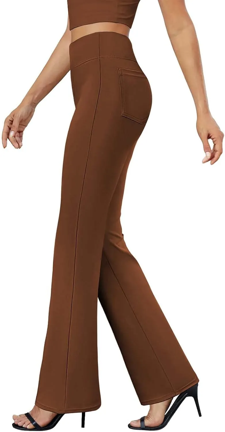 Flared Leggings for Women Workout Gym Cargo Workout Yoga Pant Pocket Stretch High Waist Casual Bootcut Tights Trouser