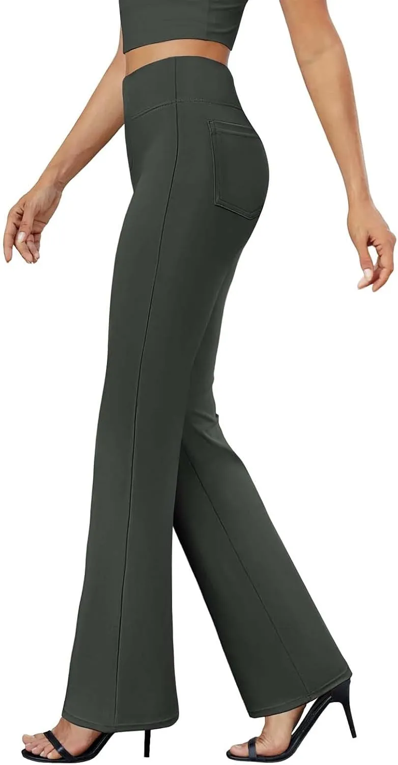 Flared Leggings for Women Workout Gym Cargo Workout Yoga Pant Pocket Stretch High Waist Casual Bootcut Tights Trouser