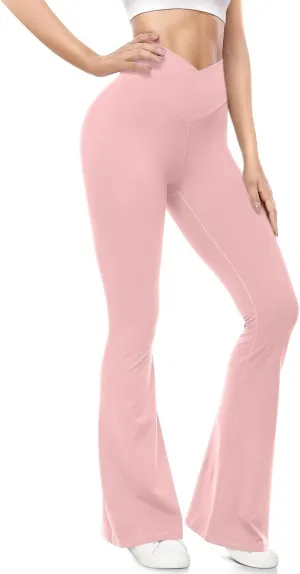 Flared Yoga Pants Women Crossover V Waist Leggings Elastic High Waisted Bootcut Bell Bottoms Stretch Workout Slim Fit Pants