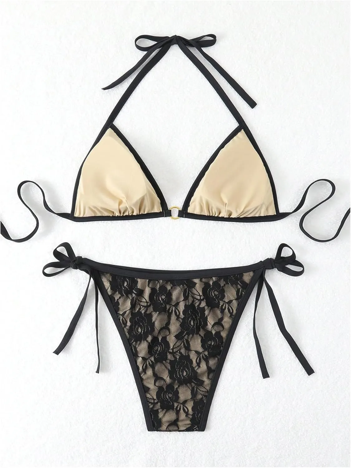 Floerns Women's Plus Size Floral Mesh Triangle Bikini Set String Tie Side Bathing Suit