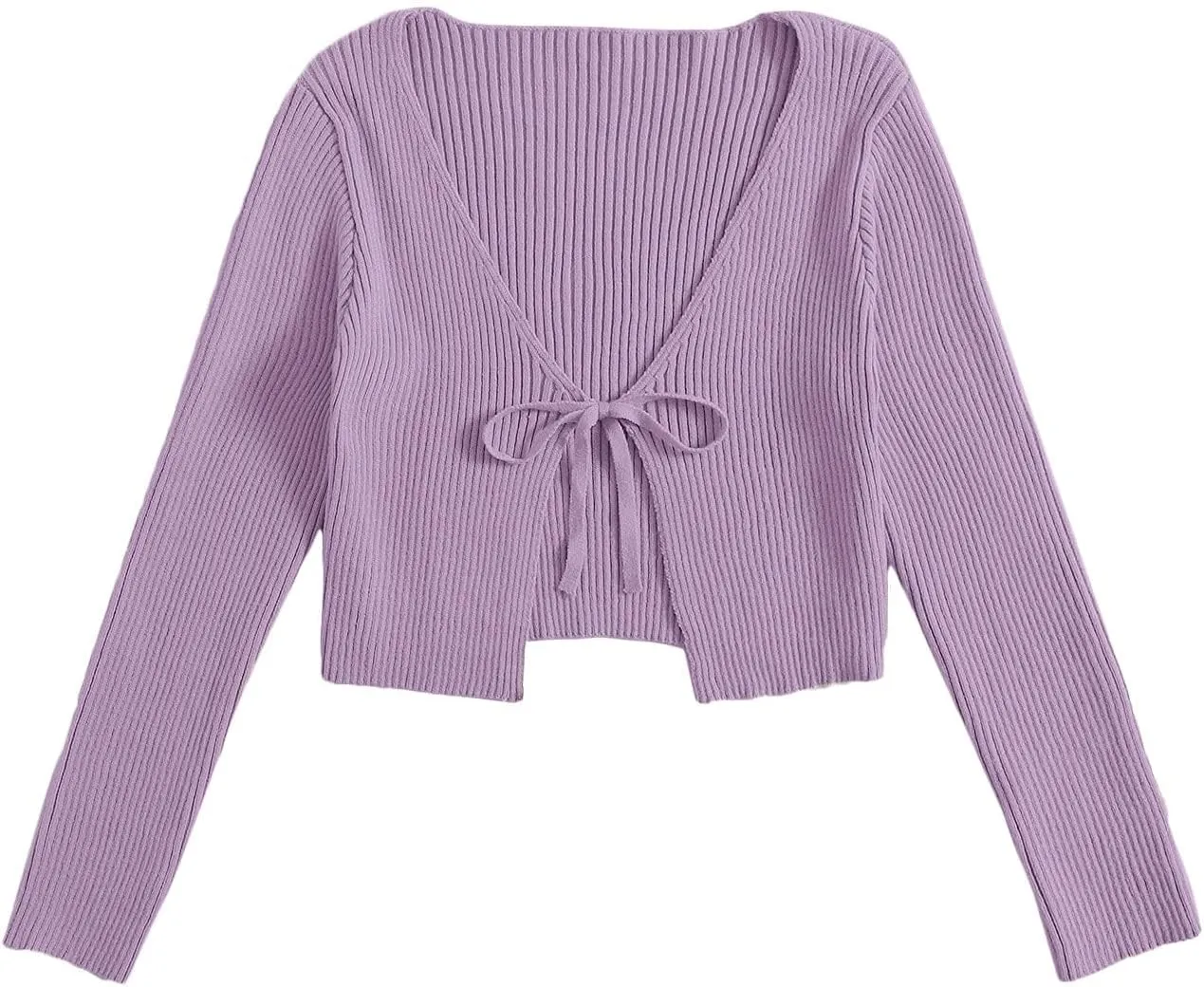 Floerns Women's Tie Front Long Sleeve Rib Knit Shrug Sweaters Cardigan Crop Top