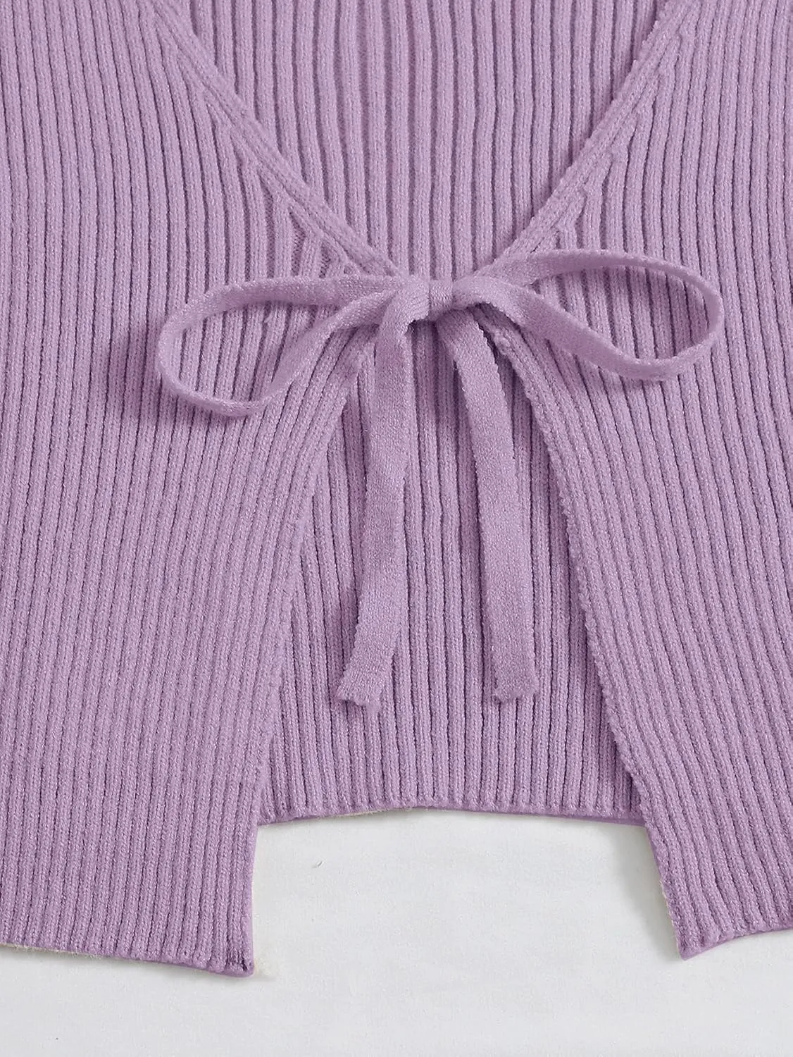 Floerns Women's Tie Front Long Sleeve Rib Knit Shrug Sweaters Cardigan Crop Top