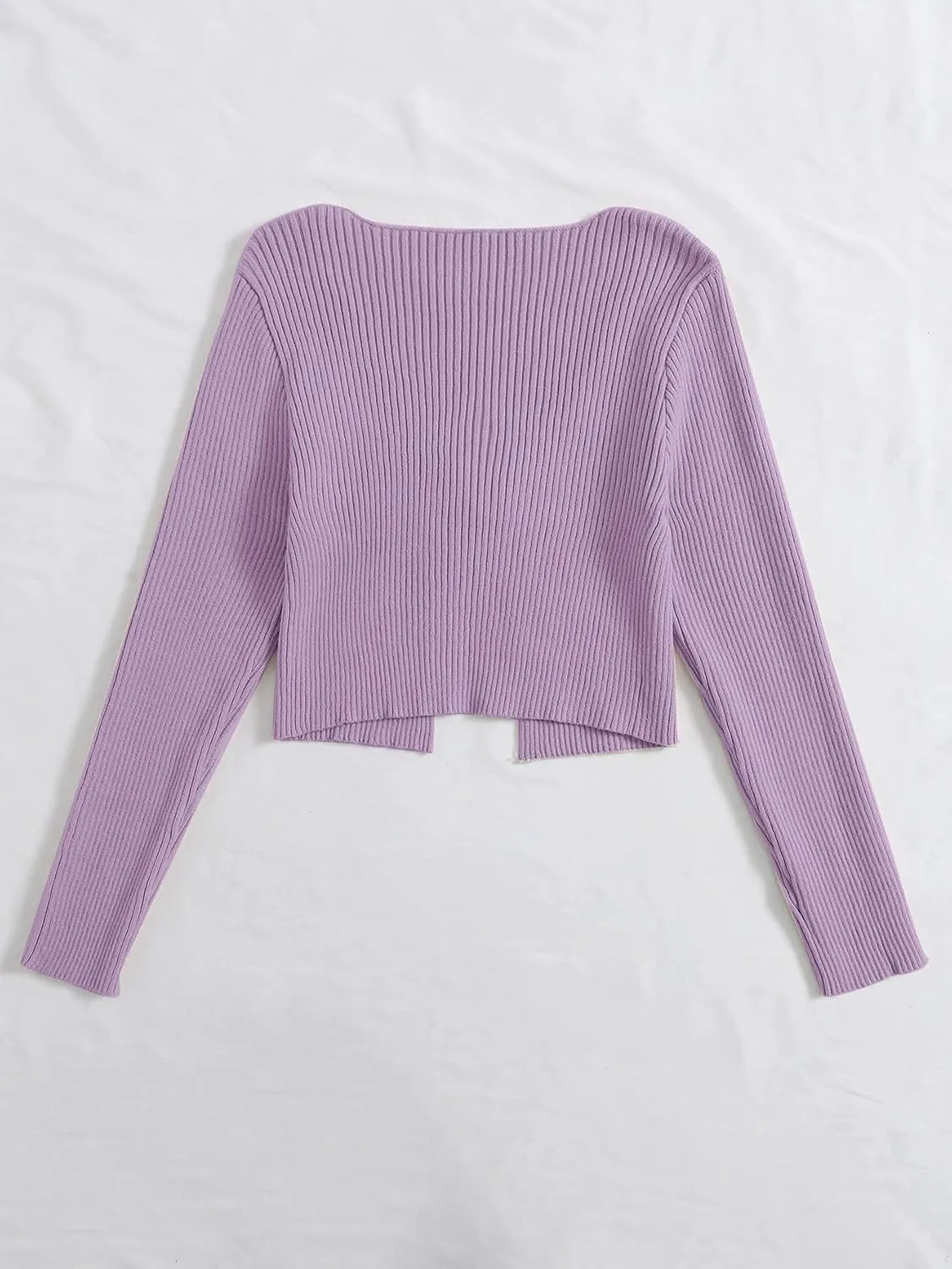 Floerns Women's Tie Front Long Sleeve Rib Knit Shrug Sweaters Cardigan Crop Top