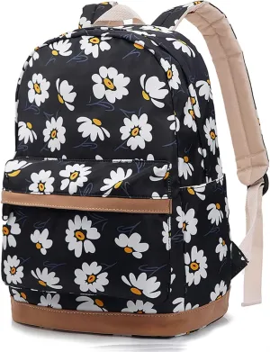 Floral Laptop Backpack School Bag Bookbags Lightweight Water Resistant Backpack for Womens Travel Daisy Black