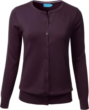 FLORIA Women's Button Down Crew Neck Long Sleeve Soft Knit Cardigan Sweater (S-3X)