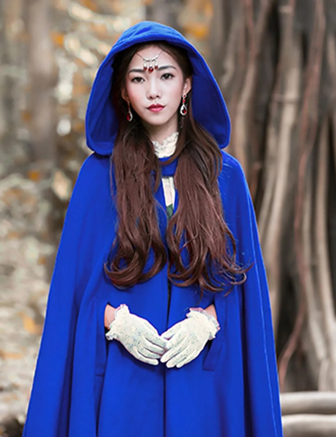 Flygo Women Wool Blend Hooded Cape Fall Winter Cloak with Hood Windproof Poncho Maxi Coat